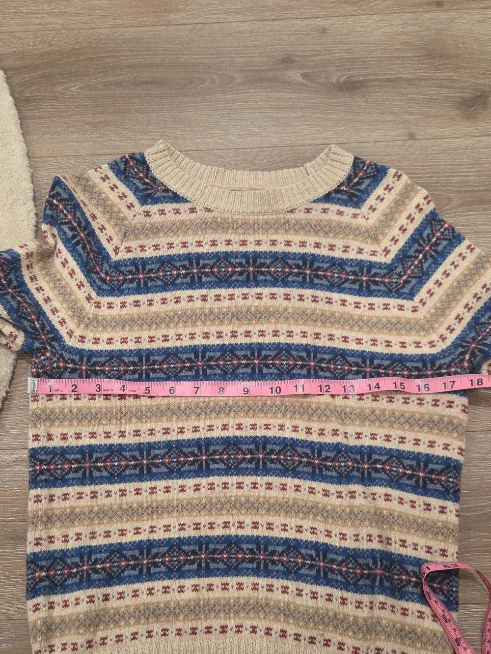J. Crew Cream Crewneck Sweater with Blue Fair Isle Pattern